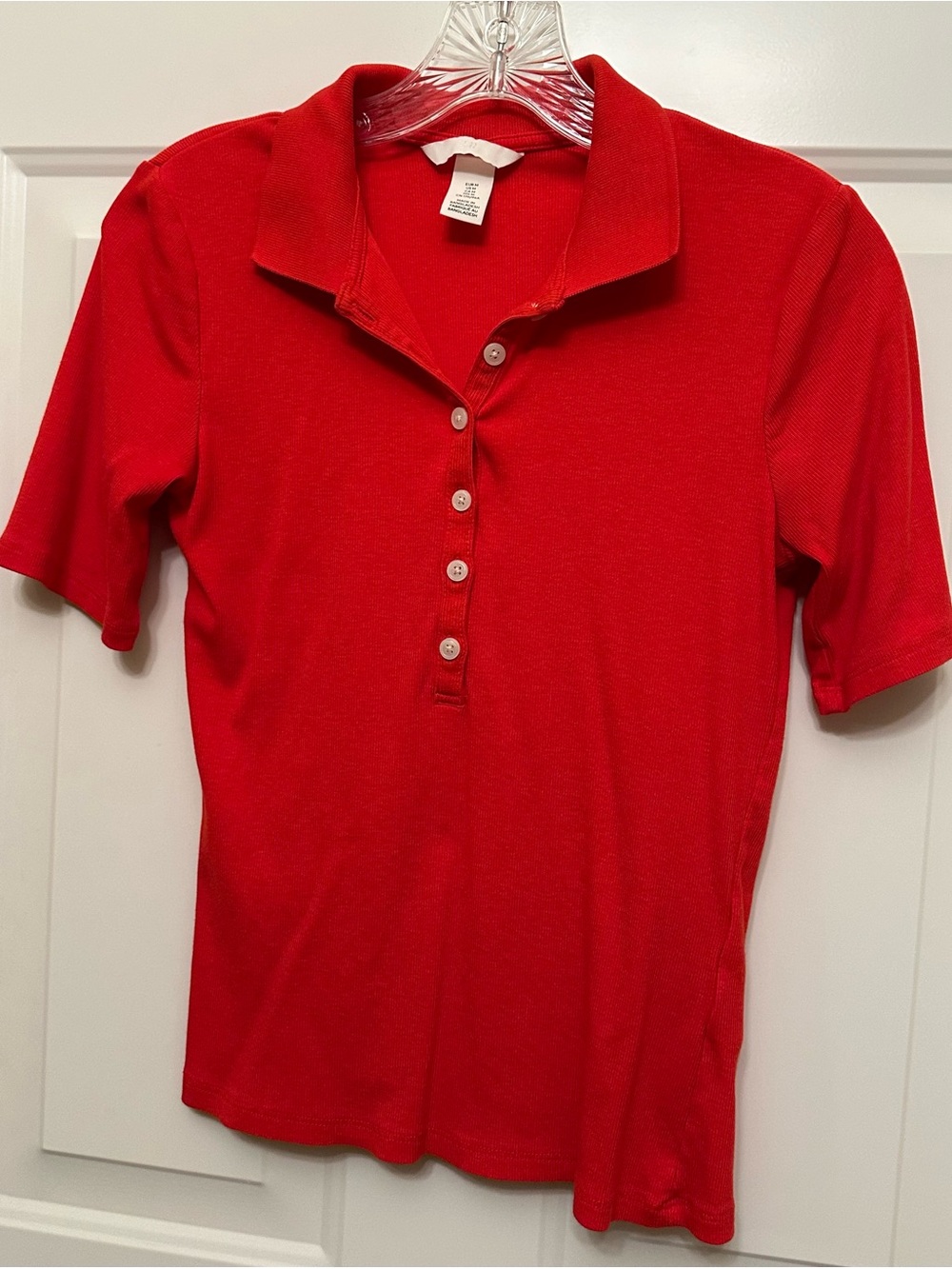 H&M Red Stretch Short Sleeve Shirt Women's Medium